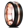 Обручальные кольца мода 8 мм мужчина черная матовая из нержавеющая сталь кольцо розовое золото линия канавки с кошелькой