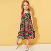 Kleine Kinder Kleider Sommer Mädchen Kleid 2T 4T 6T Ärmellose Baumwolle Leopard Rose Floral Kinder Prinzessin Kleid kinder Kleidung 220521