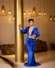 2022 Plus -storlek arabisk aso ebi sjöjungfru Royal Blue Prom klänningar Beaded Crystals Spets Evening Formal Party Second Reception födelsedagsengagemang klänningar klänning zj506