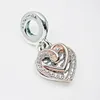 Ingemaakte harten dubbele dangle charm zilver pandora charms voor armbanden diy sieraden maken kits losse kralen zilver groothandel 781062c01