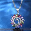 Collane con ciondolo Moda donna Placcato argento Collana animale Pavone Catena di cristallo colorato per ragazza CutePendant