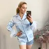 Summer Pajamas Womens Home Clothing Sets Fashion Casual Shirts Shorts Suits Ladies Sleepwear Feather Detachable