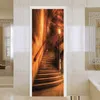 Wood Grain Stair Door Decoration Wallpaper Sticker Self adhesive Waterproof Poster Home Re Mural Decal deur sticker 220716