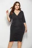 Plus size jurken vrouwen kleding elegant v nek jurk temperament elastiek elastiek geplooide mini pendelen bodycon jurkenplus