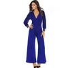 Women's Clothing Spring Summer 2022 V-neck Office Lady Gauze Patchwork Rivet Long Sleeve Jumpsuit Women Overalls Y2k Solid Color Y220511