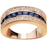 Eheringe Luxus Weibliche Blaue Kristall Schmuck Vintage Gelbgold Farbe Ring Braut Geometrie Engagement Für Frauen