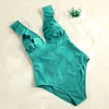 MiyoUJ Ruffle Swimsuit damskie stroje kąpielowe czarny kolor tylny sznur monokini żebrowana tkanina plażowa solidne kostiury kąpielowe 220505