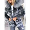 Winter Warm Halten Baumwolle Mantel Frauen Neue Mode Mit Kapuze Pelz Kragen Zipper Tasche Temperament Rosa Grau Oberbekleidung Tops L220730