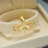 Pendant Necklaces Cute Female Blue White Opal Necklace Dainty Gold For Women Vintage Animal Dragonfly Wedding NecklacePendant