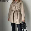 Femmes nouvelle mode avec ceinture veste en laine ample Vintage manches longues poches latérales vêtements de dessus pour femmes Chic pardessus L220725