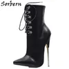 Sorbern Sexy Ankle Boots For Women Plus Size 18cm Metal High Heels Lace Up Large Size 36-46 Booties Pointed Toe Shoes