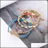 Beaded Strands Bracelets Jewelry Beaded 4Pcs/Set Boho Bracelet Set For Women Ethnic Handmade Geometric Leaf Stone Woven Beach Dhhox