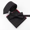 Bow Ties Mens Designer Fabric of Business Suit randig Skinny Pocket fyrkantig näsdukfjäril