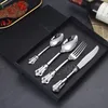 Retro Relief Knife Fork Spoon Set Stainless Steel Steak Table Knives Coffee Spoons Cake Dessert Forks Kitchen Tableware Sets BH7052 TYJ