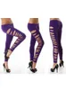 Vrouwen Leggings Vrouwen Elastische Skinny Leggins Club Zwart Streetwear 2022 Sexy Gat Gescheurd Vrouwen Hollow Out Candy Colorwomen's