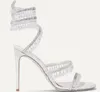 2022 Лето Cleo Crystals Украшенные босоножки на каблуке со стразами Белые вечерние туфли женские на высоком каблуке Роскошные дизайнерские туфли с запахом