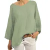 Women Casual Solid Color Cotton Blend Round Neck Three Quarter Sleeve Shirt Top Casual Loose Cotton Linen Blend Pullover Blouse L220705