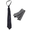 Bow Ties KF-2PCS Mens Polyester Necktie Black White Blaid Bluebow