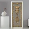 Autocollant de porte auto-adhésif papier peint 3D Style européen motif de fleur d'or salon chambre murale affiche stickers muraux 220426