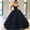 2022 Dark Navy Sparkle Bling paljetter Bollklänning Quinceanera klänningar Evening Prom Gowns Formella spaghetti remmar golvlängd parti tillfälle klänningar b0607g02