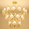 Pendant Lamps Living Room Luxury E14 Led Lights Lustre Plated Shiny Gold Metal Hanging Lamp Villa Stairs K9 Crystal Shades LamparasPendant