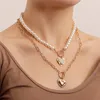Vintage Imitation Perlenkette Halskette für Frauen Hochzeit Braut Liebe Herz Anhänger Halsketten Schmuck