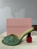 2022 New Leather Sheepskin Sandals Nail Polish Bottle Chunky High Heels Pumps Women Slipper Summer Sequined Cloth Open Toe Peep-toes Size 34-43 Slip-on Party