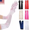 Party Hats Womens Evening Formal Gloves 22 Long Black White Satin Finger Mitten C0803X0