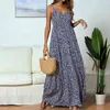 Bohemian Beach Summer Dress 2021 Kvinnor Tunika Casual Long Golvlängd Klänning Small Floral Print Big Swing Strap V-Neck Dresses G220510