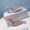 Damen Sandalen Slides Frau Schuhhalbe Hausschuhe Hohe Kristallschuhe Designer Satin Mode Dicker Absatz Heels Strand Faul Sexy Metallabsatz Groß