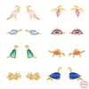 Auxuidado de Stud 925 Prata esterlina Brincos de dinossauros fofos para mulheres minúsculas coloridas de zircão de cristal cartilagem de orelhas de orelha jóias