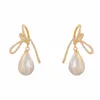 Dangle & Chandelier Luxury Knot Micro Pave Zirconia Pearl Earrings For Women Korean Style 2022 New Earings