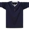 SHAN BAO 2021 autumn brand fashion V-neck button T-shirt classic plus size young men's cotton stretch loose long-sleeved T-shirt T220808