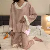 Kvinnor V Neck spets pyjamas sätter hösten söt lös tand långärmad nattkläder hem pläd lounge koreansk mode m-3xl pajamas l220803