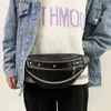 Stylish Rivet Chain Waist Bags For Women PU Leather Black Pack Female Fanny Wide Strap Crossbody Chest Bag Trend 220616