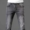 Boutique qualité hommes jean printemps et été mince Slim Fit petits pieds élastique loisirs tendance Double g broderie pantalon