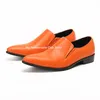 Kledingschoenen Handgemaakte echte koesleer mannen roodgele bruiloft puntige teen heren banket loafers klassieke maat 47dress