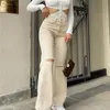 Jeans de mode pour femmes été décontracté pantalon à jambes larges pantalon taille haute ample Vintage droit déchiré maman Baggy 220402