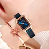 Wathery Womens Watches مصممة مقاومة للماء Watch Wather Women's Malachite Green Square Vintage Leather Strap Ladies Watch Jngn