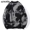 Lenstid män hiphop stickade jumper tröjor brev broderi tryck streetwear harajuku höst hipster casual lös tröjor