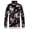 Men's T-Shirts Fashion Brand Clothing Turtleneck Men's T Shirt Floral Print Long Sleeve Fitness Casual For Male Club Outfits T-shirt M-5