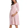 Ruffles Maternity Dress Pregnant Clothes Striped Flare Sleeve High waist Mermaid Baby Shower Pregnancy Dresses Womens Clothing G220309