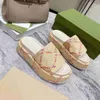 Designer Women Beach Slippers Fashion Thick Bottom Women Shoes Cartoon Alphabet Luxury Lady Platform Leather Heels Letter Slides Embroidered Canvas Sandals