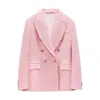 Damen-Anzüge, Blazer, Frühlings-Revers-Stil, Damen-Jacke, rosafarbener amerikanischer Blazer mit Unterstruktur, zweireihig, europäisch, langärmelig und Ja