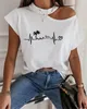 Femmes surdimensionnées T-shirt imprimé d'été Sexy épaules dénudées col rond T-shirt à manches courtes Fashion Lady Street Casual Blanc Rose Tops 220511