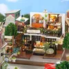 Wooden Doll House Kit Miniature with Furniture Lights Forest Tea Coffee Store Casa DIY Villa Dollhouse Toys Adults Xmas Gifts