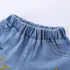 Mudkingdom filles tenues col à volants hauts à rayure Denim ensemble short et haut pour fille vêtements sangle chemise Jean costume enfant en bas âge 220507