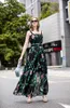 Kvinnors banan klänning Spaghetti remmar blommor tryckt ruched trim ruffles eleganta high street mode casual klänningar