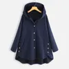 Women's Jackets Women Plus Size Casual Hooded Coat Buttons Long Sleeve Solid Color Loose Tops Pullover Femme1