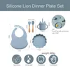 Baby Silicone Feeding Tableware Sets Waterproof Baby Cartoon Lion Dinner Plate Food Grade Silicone Dishes for Baby Tableware 220624